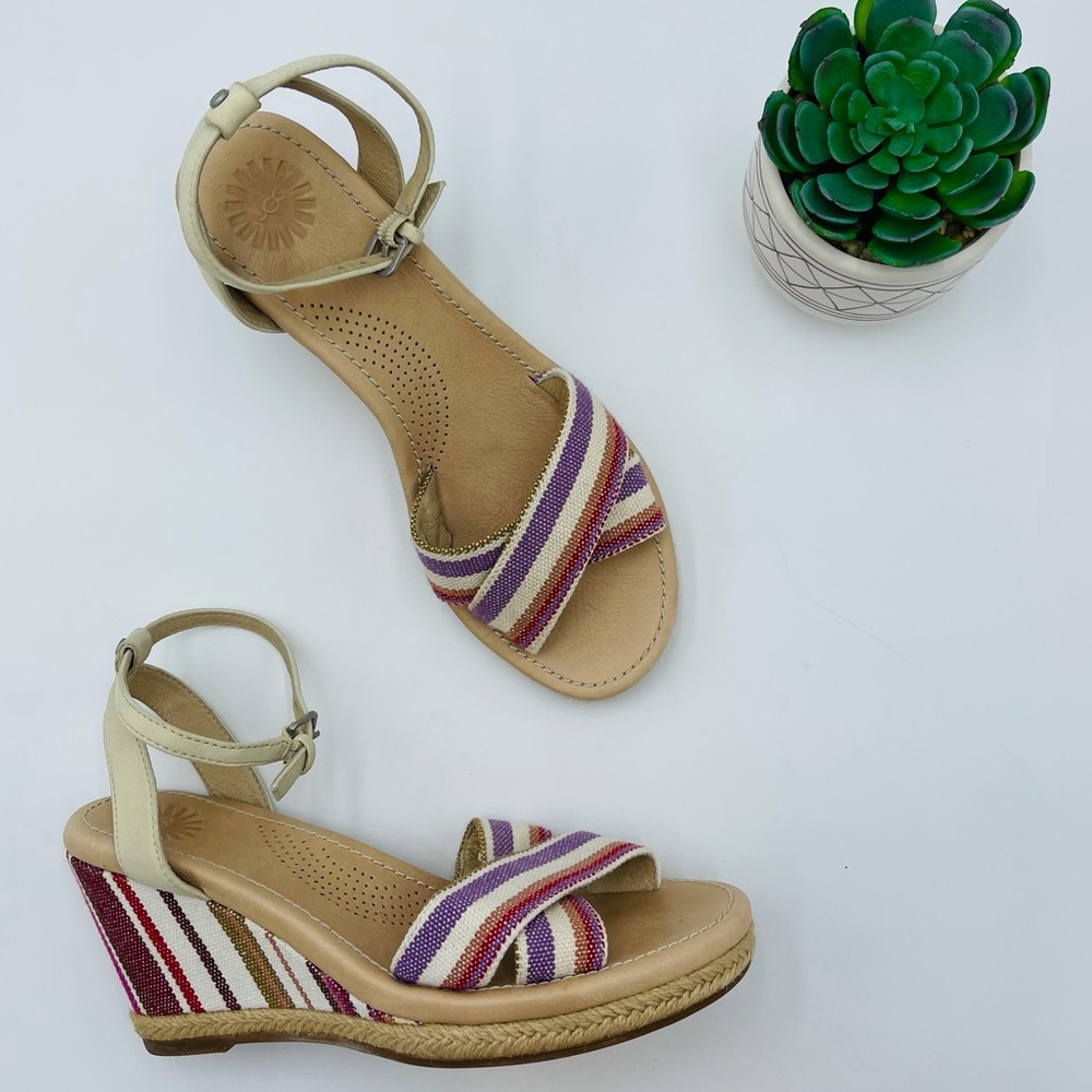 UGGS MULTICOLOR MYTLI STRAP LEATHER EMBROIDERED SPRING WEDGES